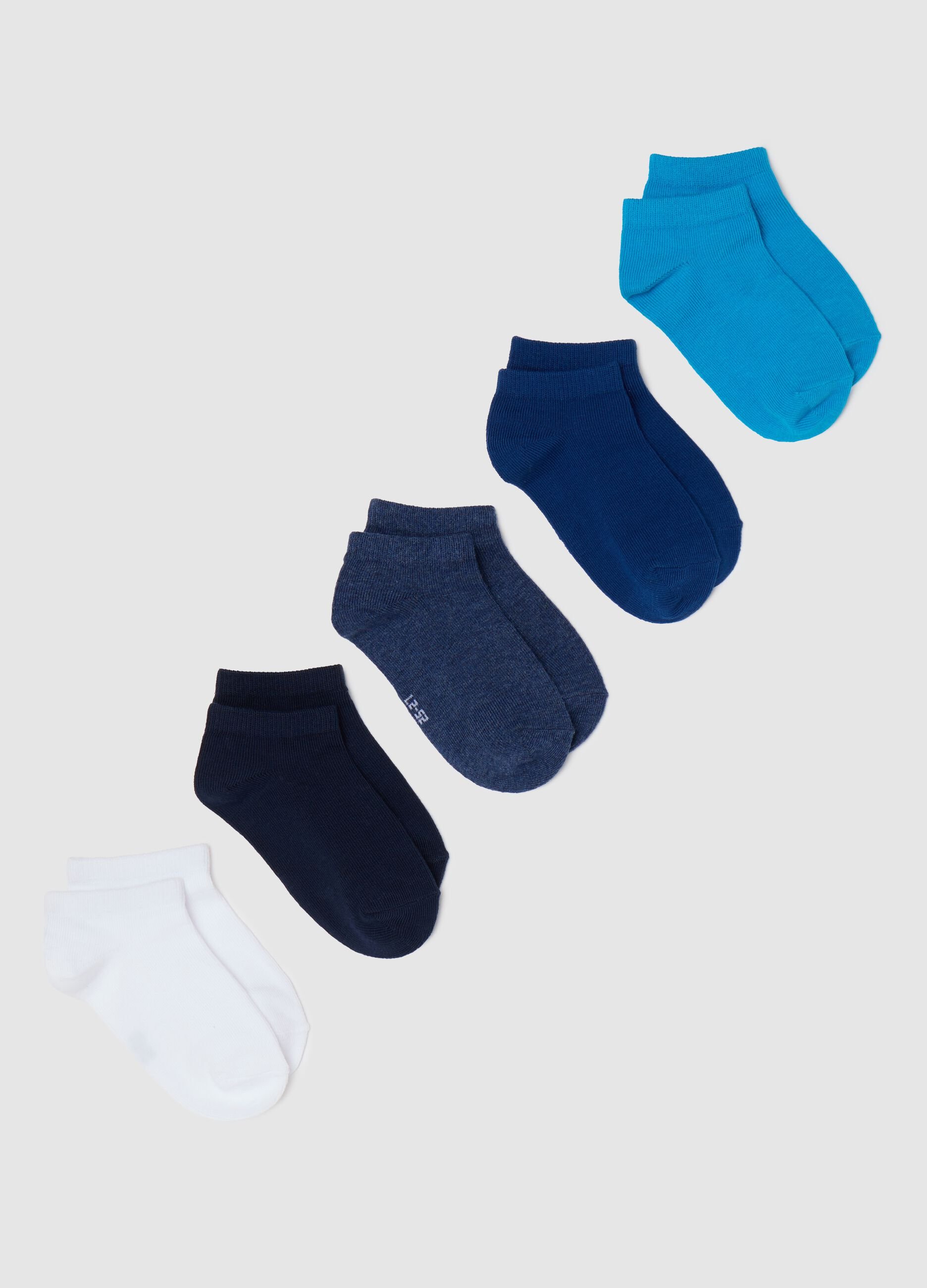 Five-pair pack white and light blue stretch shoe liners