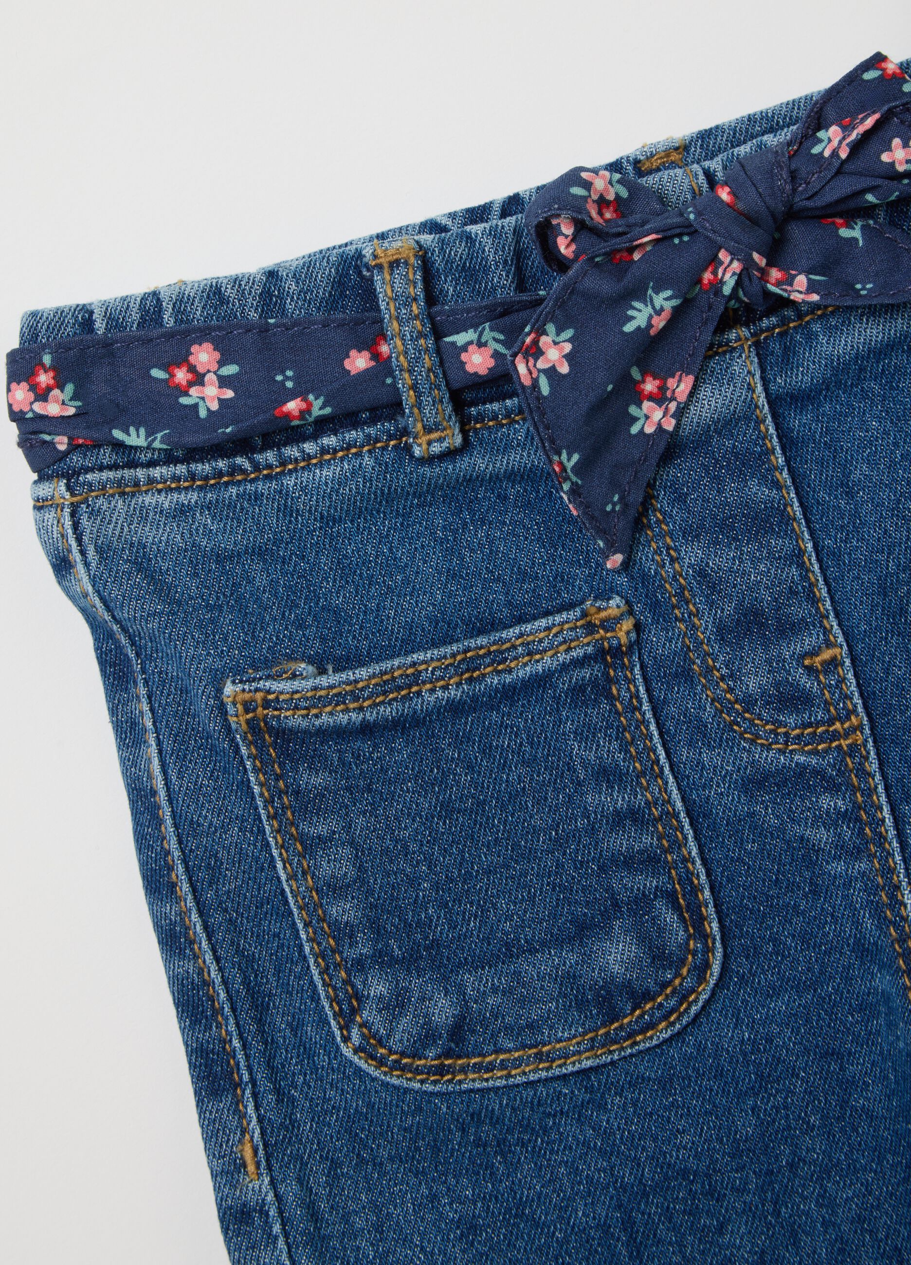 Wide elasticated blue denim trousers for girls