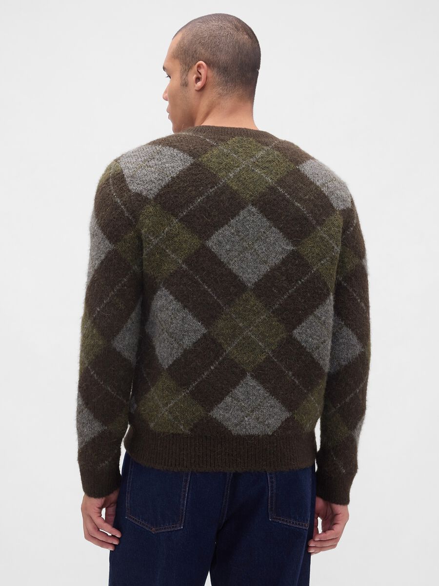 Diamond-patterned brown sweater in wool and alpaca blend_1