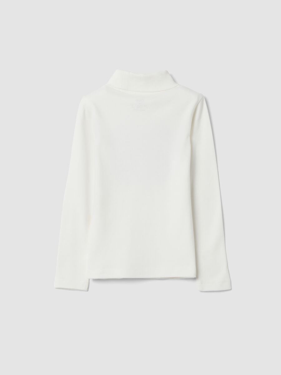 T-shirt bianca in puro cotone dolcevita con stampa fiocco_1