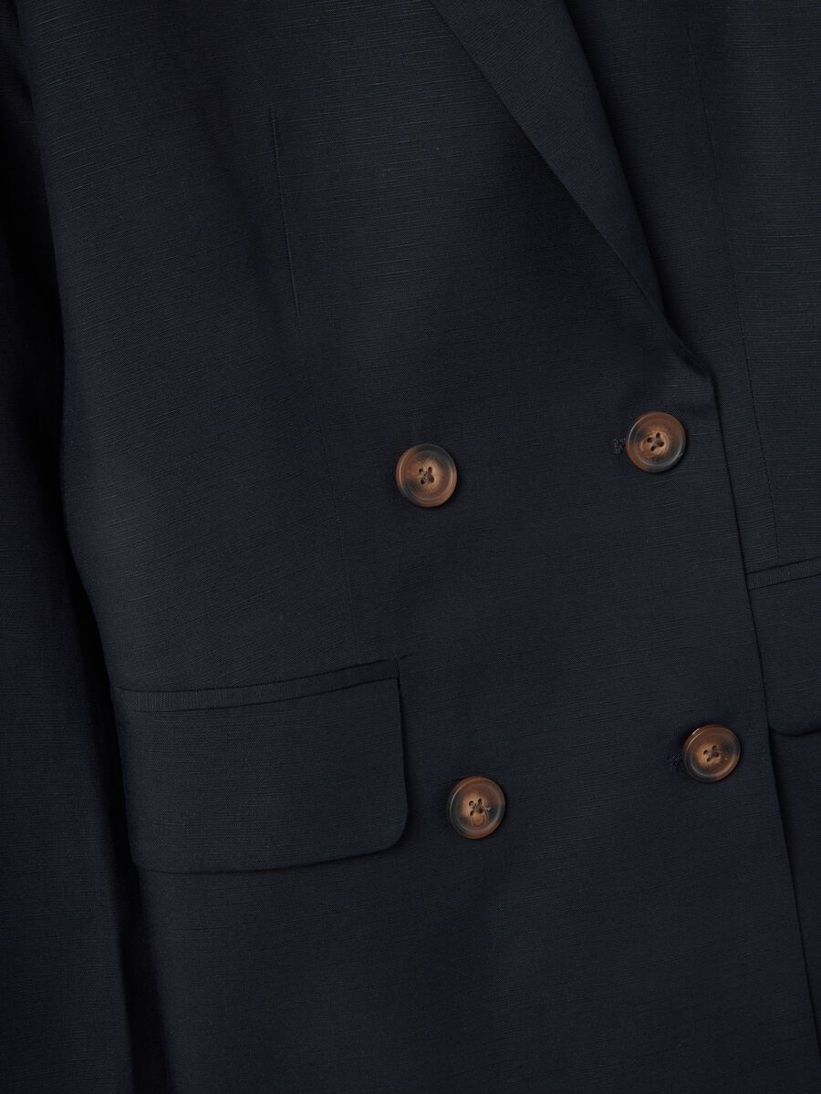 Blue double-breasted blazer in Lyocell and linen, regular fit_5