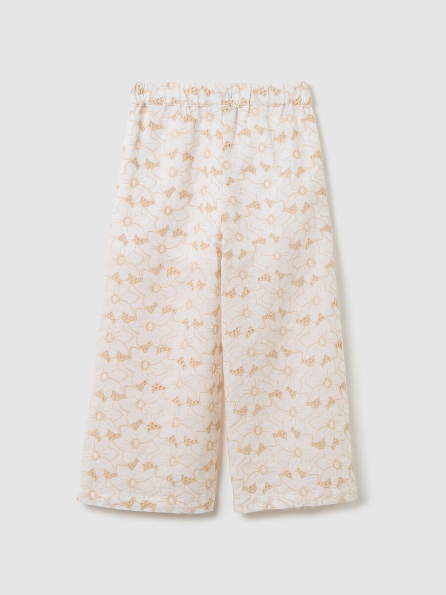 White wide-leg cotton trousers for OVS Kids with embroidered pattern_1