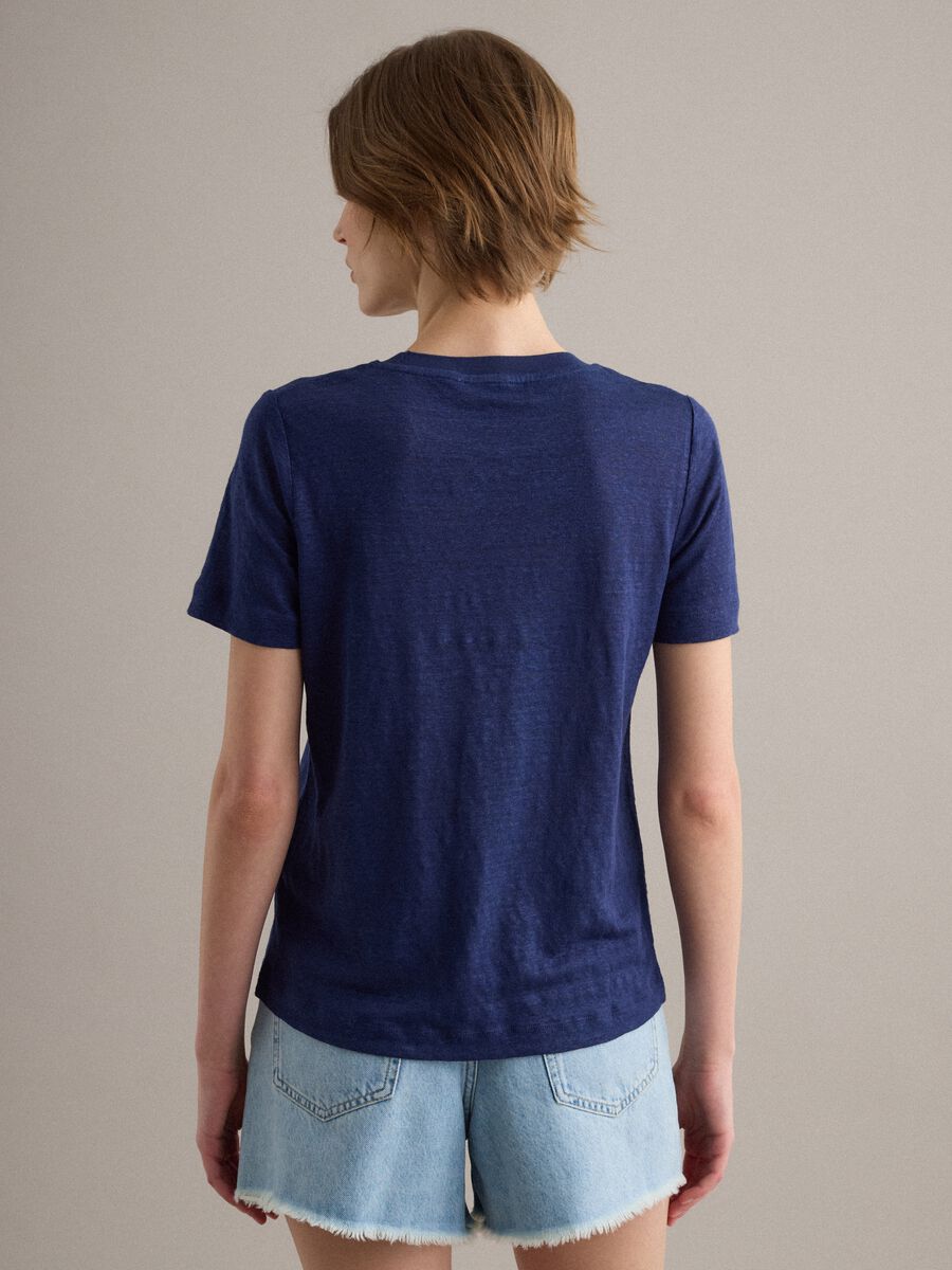 Blue pure linen short-sleeve T-shirt, regular fit_3