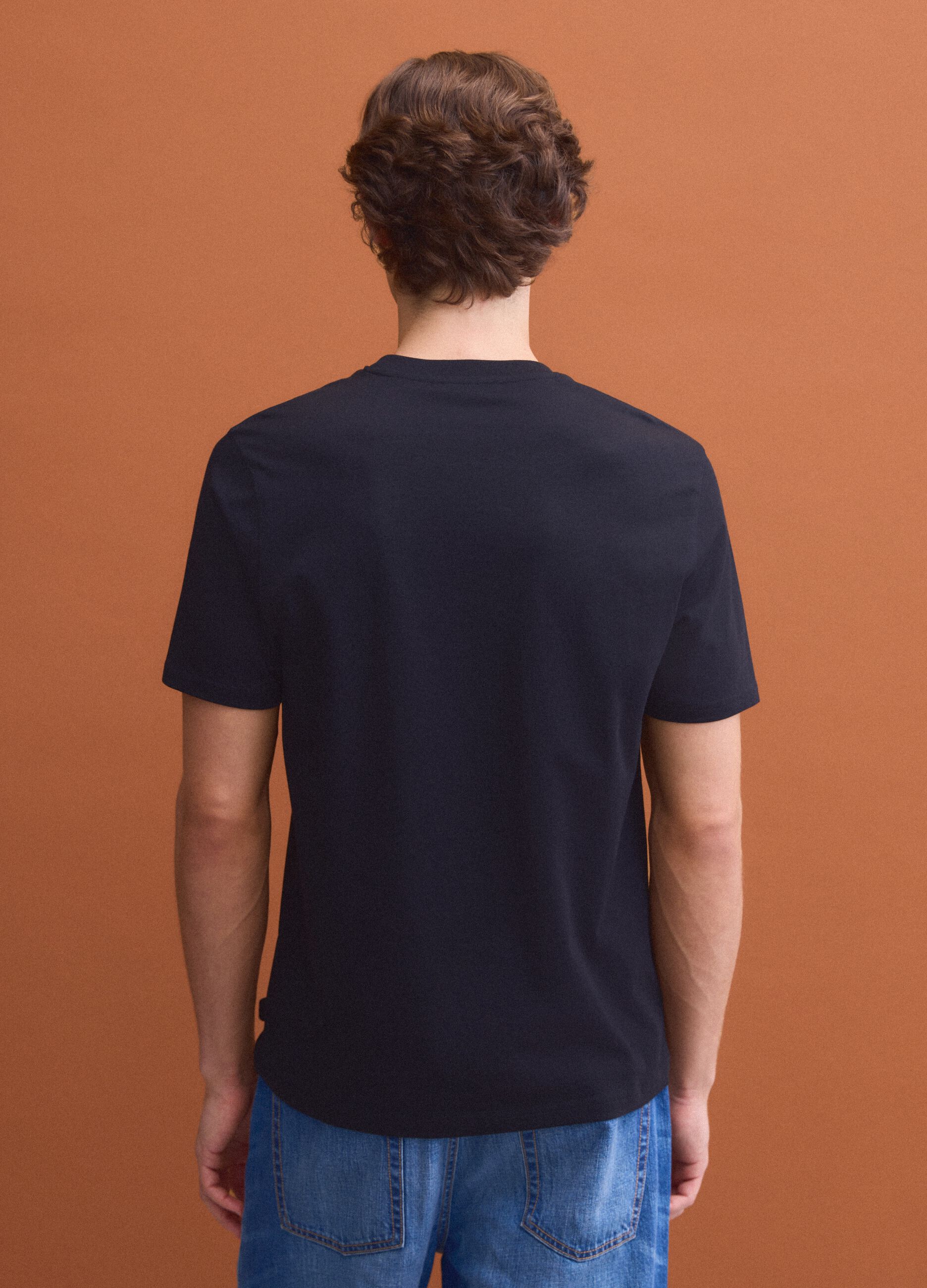 Black crew-neck pure cotton T-shirt, regular fit