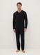 Black long sleeve pyjamas with a V-neck in pure cotton, regular fit_0