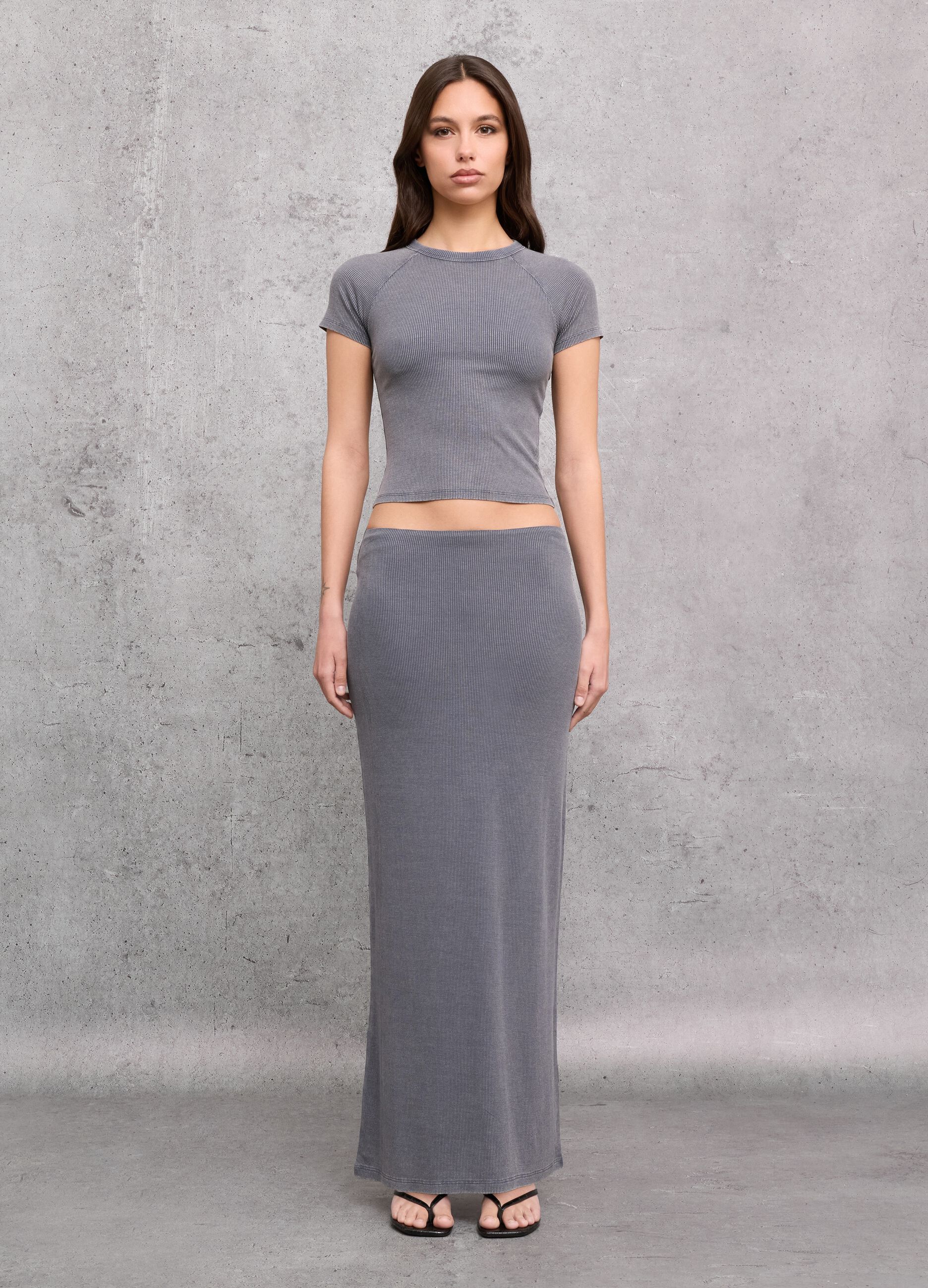 Ribbed Long Skirt Vintage Grey