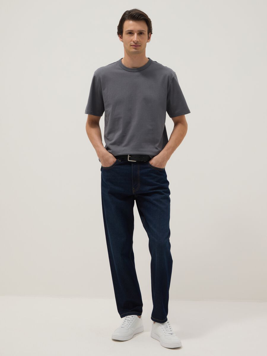 T-shirt girocollo in puro cotone grigio relaxed fit_1