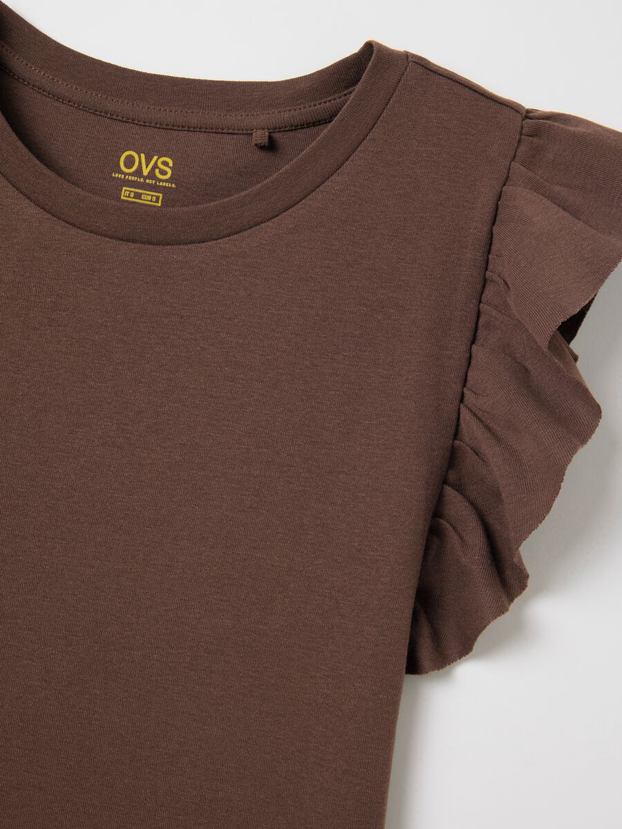 Brown cotton t-shirt with ruffles_5