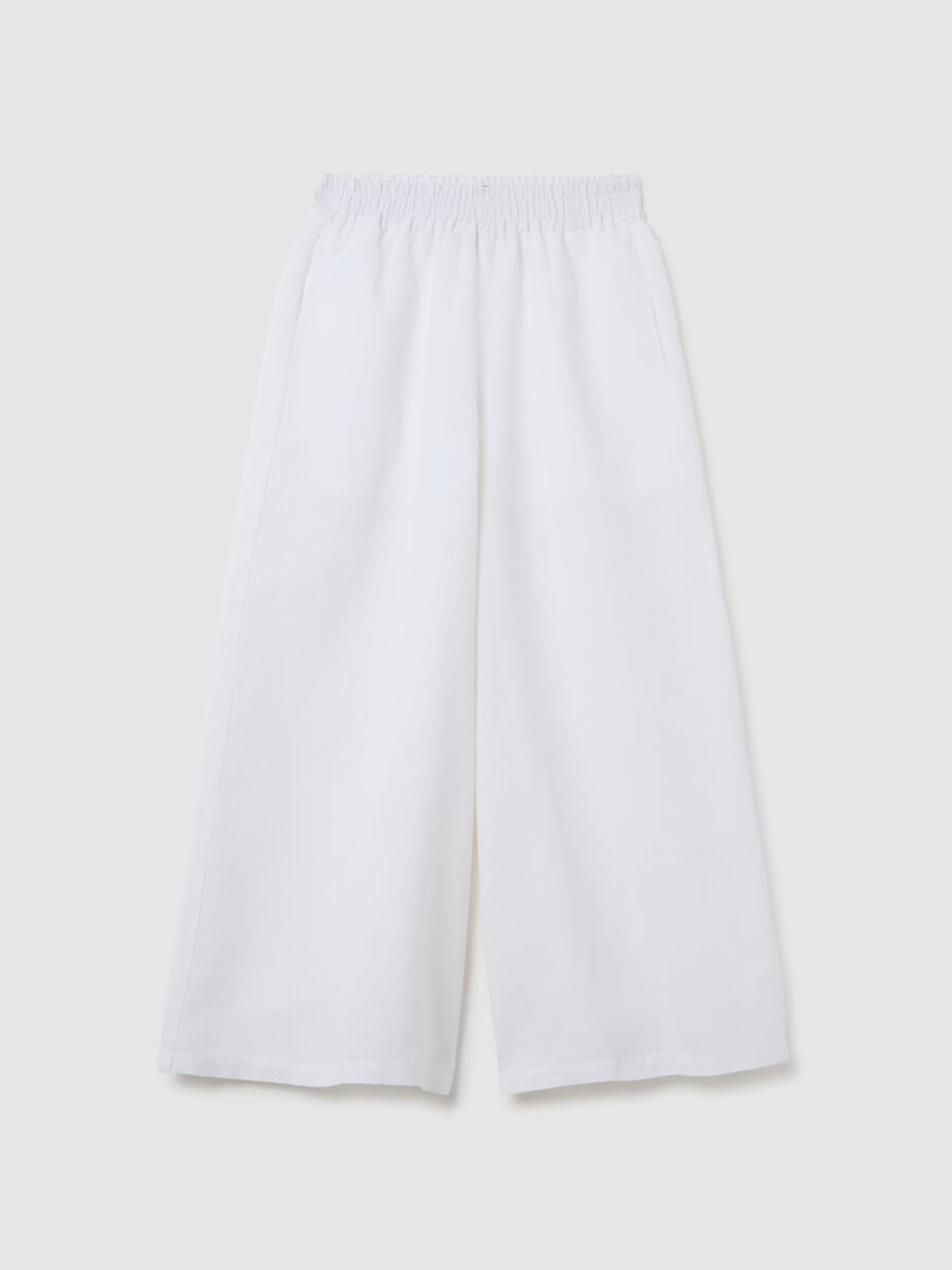 Girls' wide leg white cotton and linen trousers_0