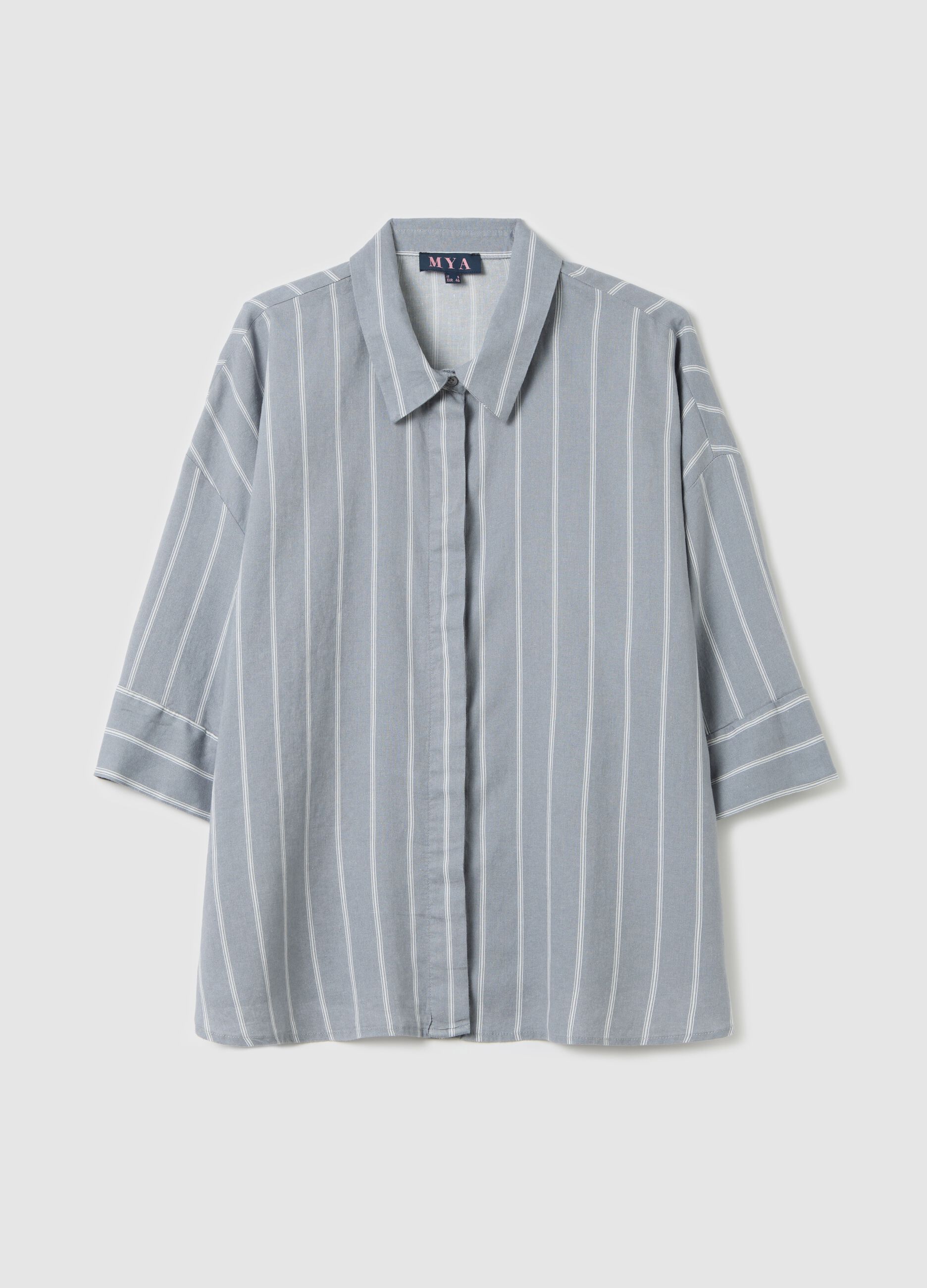Camicia gessata grigia maniche a kimono Curvy