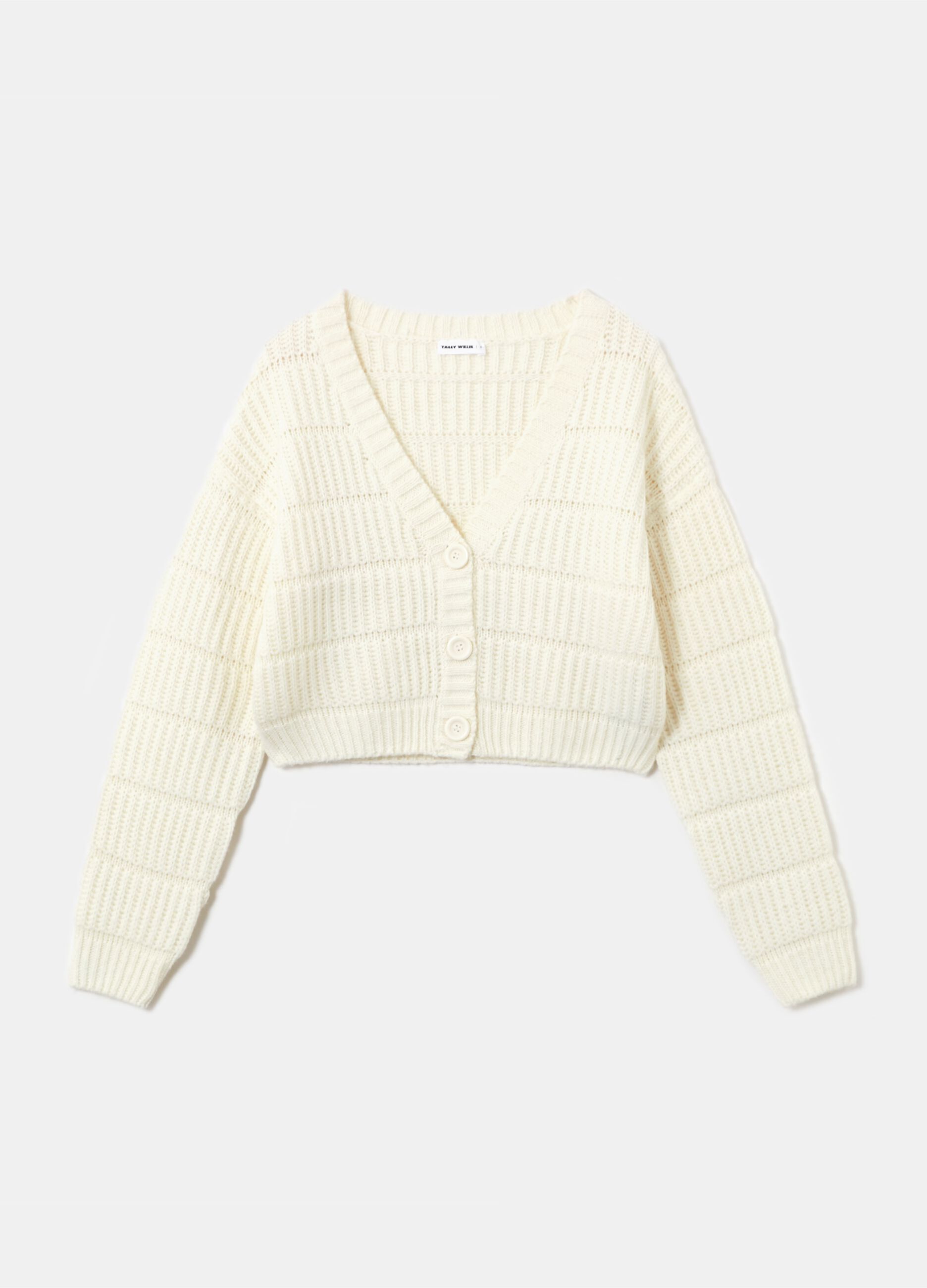 Cropped ribbed cardigan