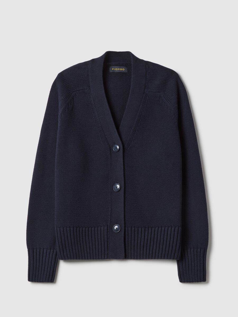 Blue cardigan in pure cotton with deep V-neck_4