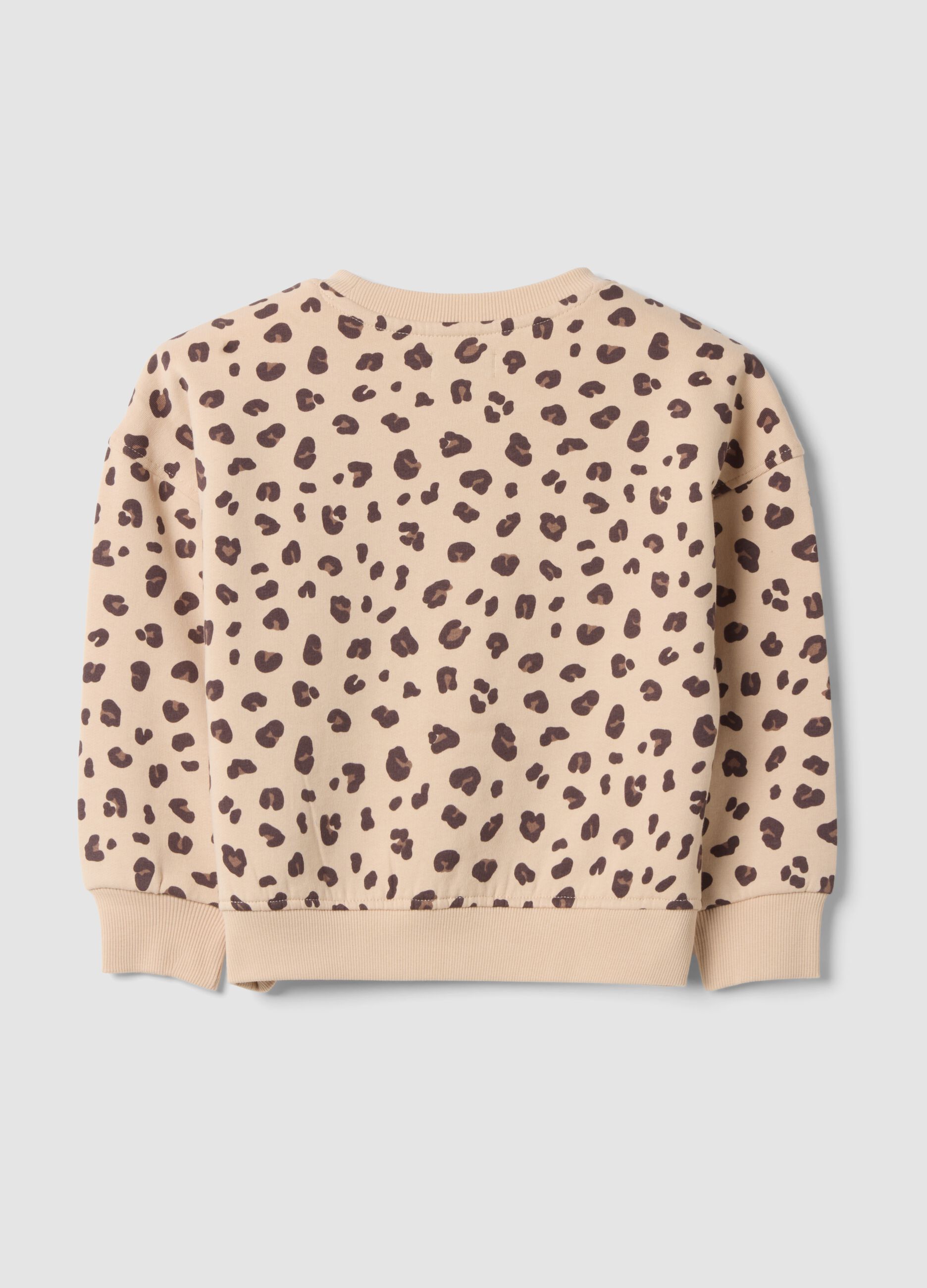 Beige pure cotton crew-neck sweatshirt with animal print