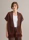 Cardigan marrone in misto viscosa a rete con frange_1
