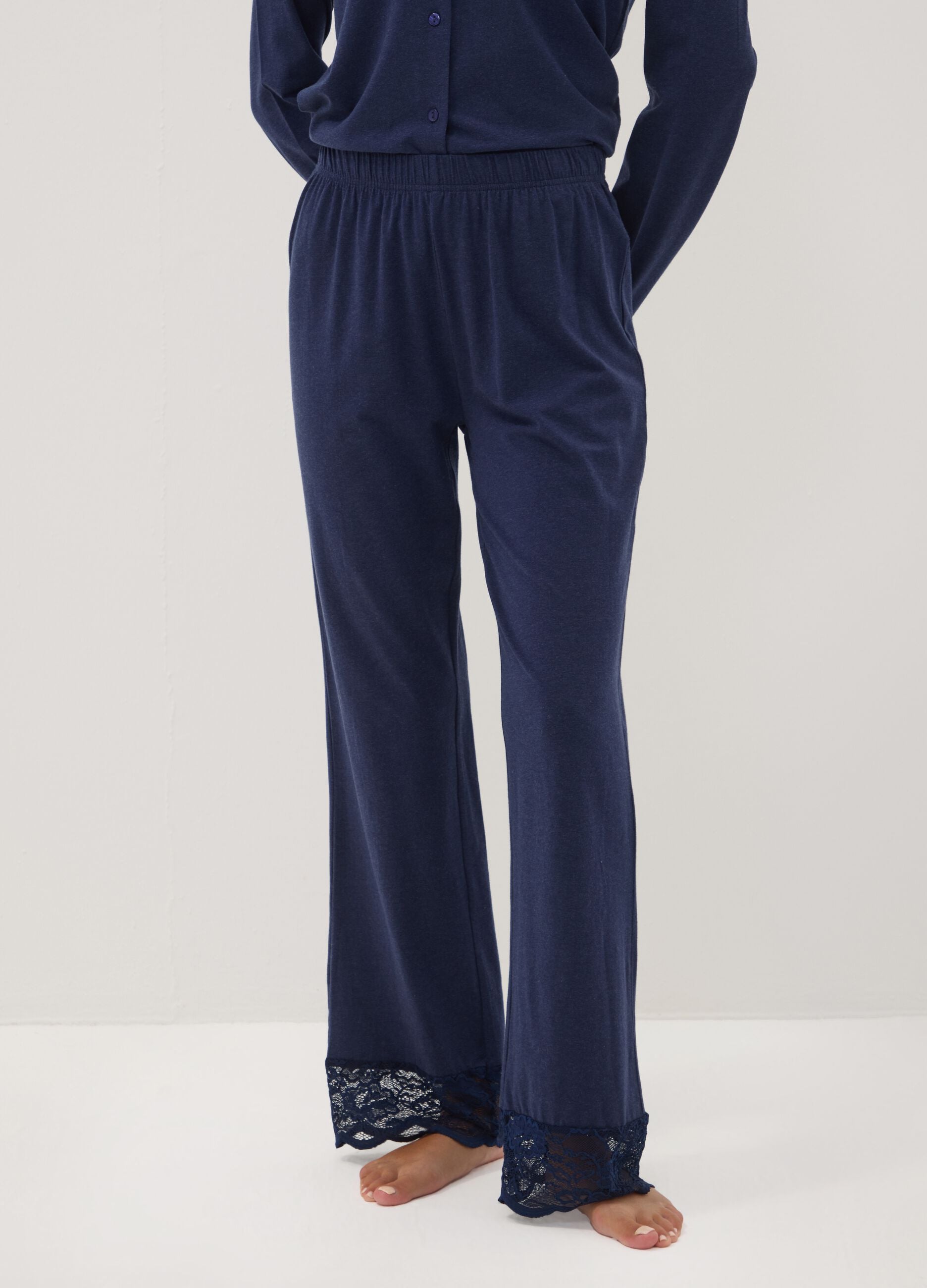 Blue pyjama trousers in cotton, lyocell and stretch wool