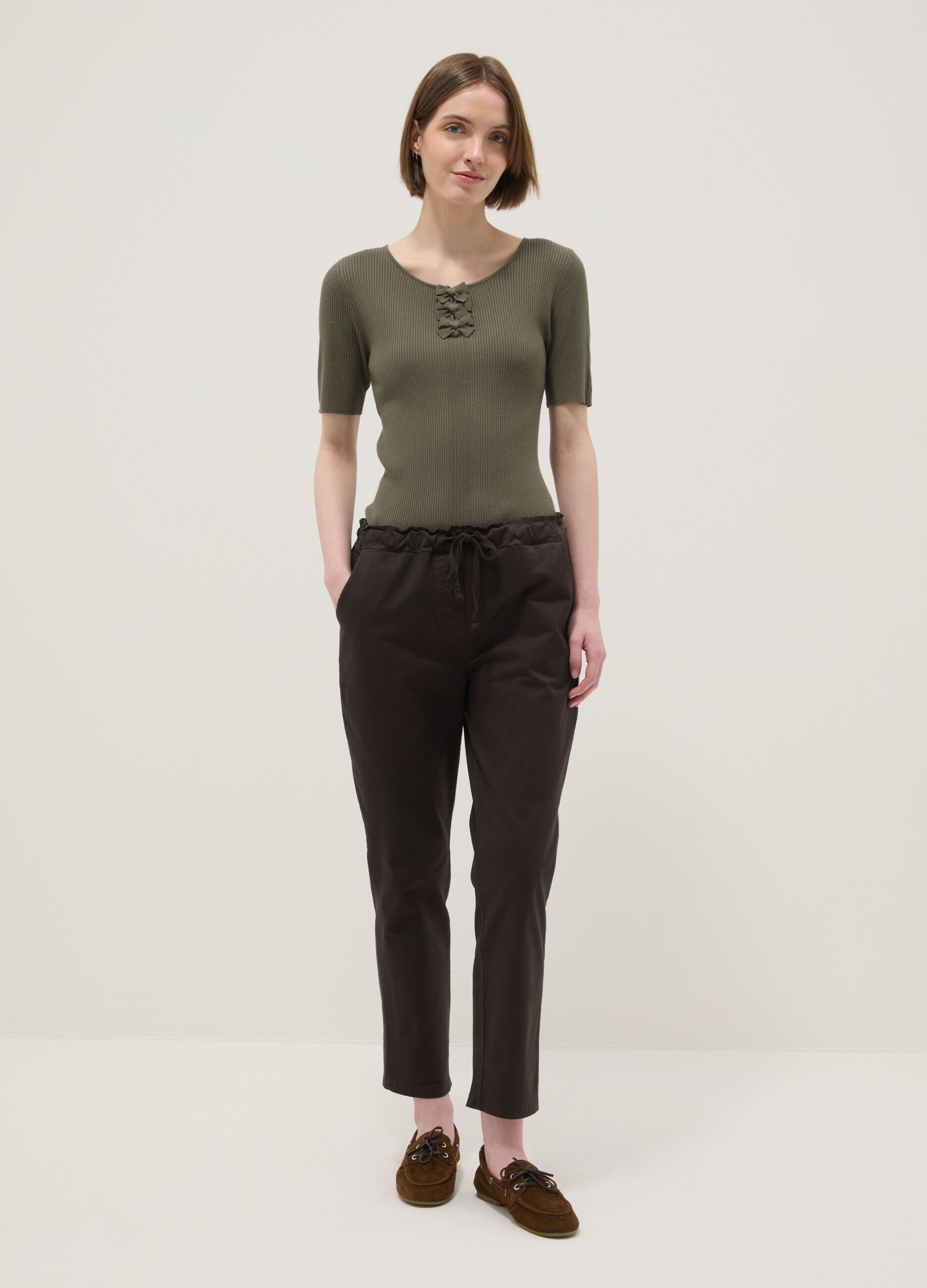 Brown stretch cotton regular fit trousers