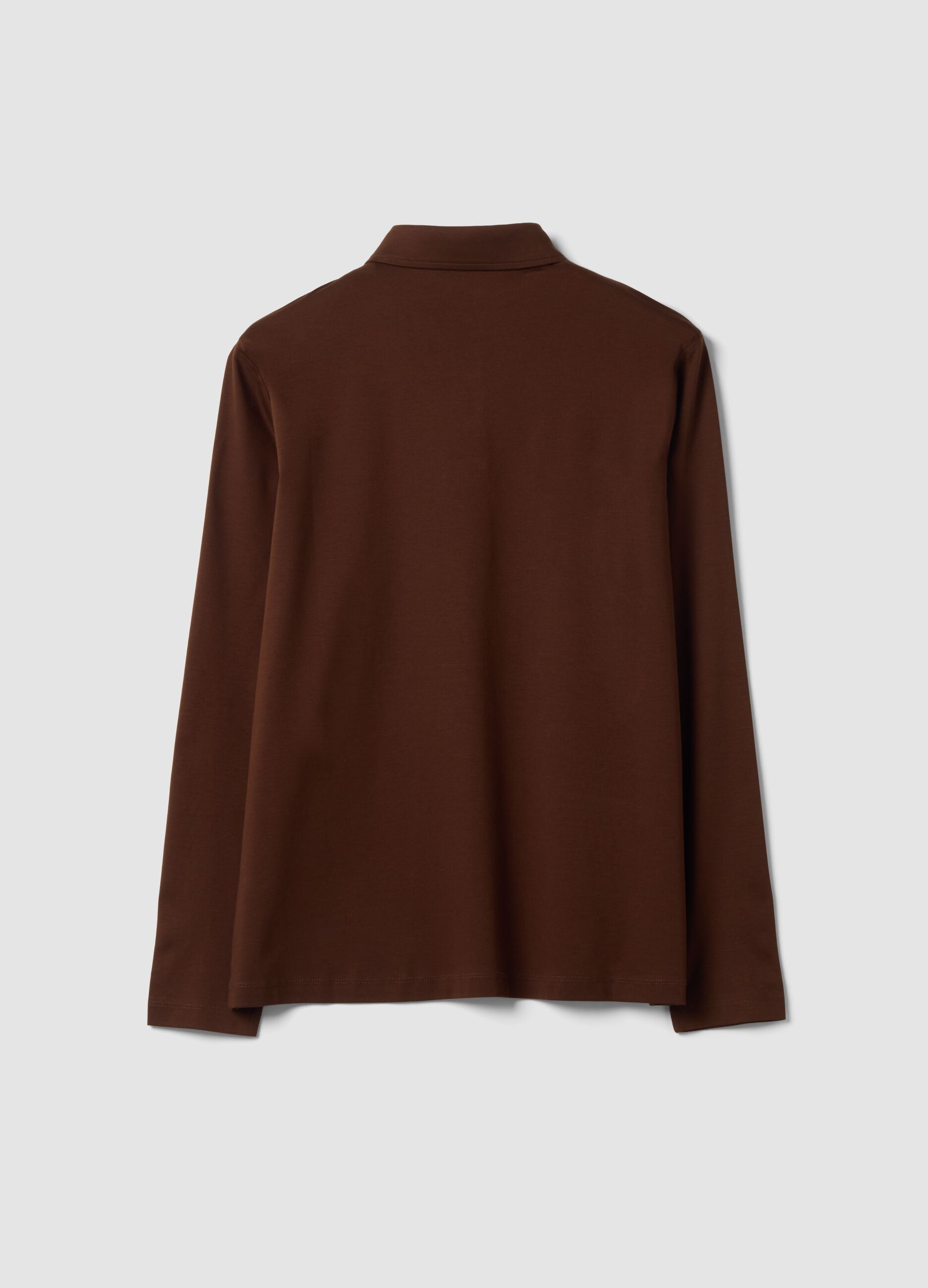 Brown long-sleeved pure cotton polo