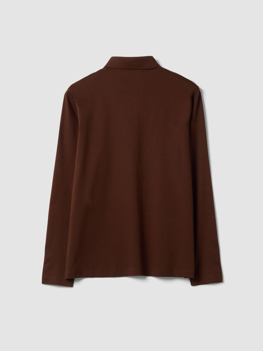 Polo marrone in puro cotone a maniche lunghe_2