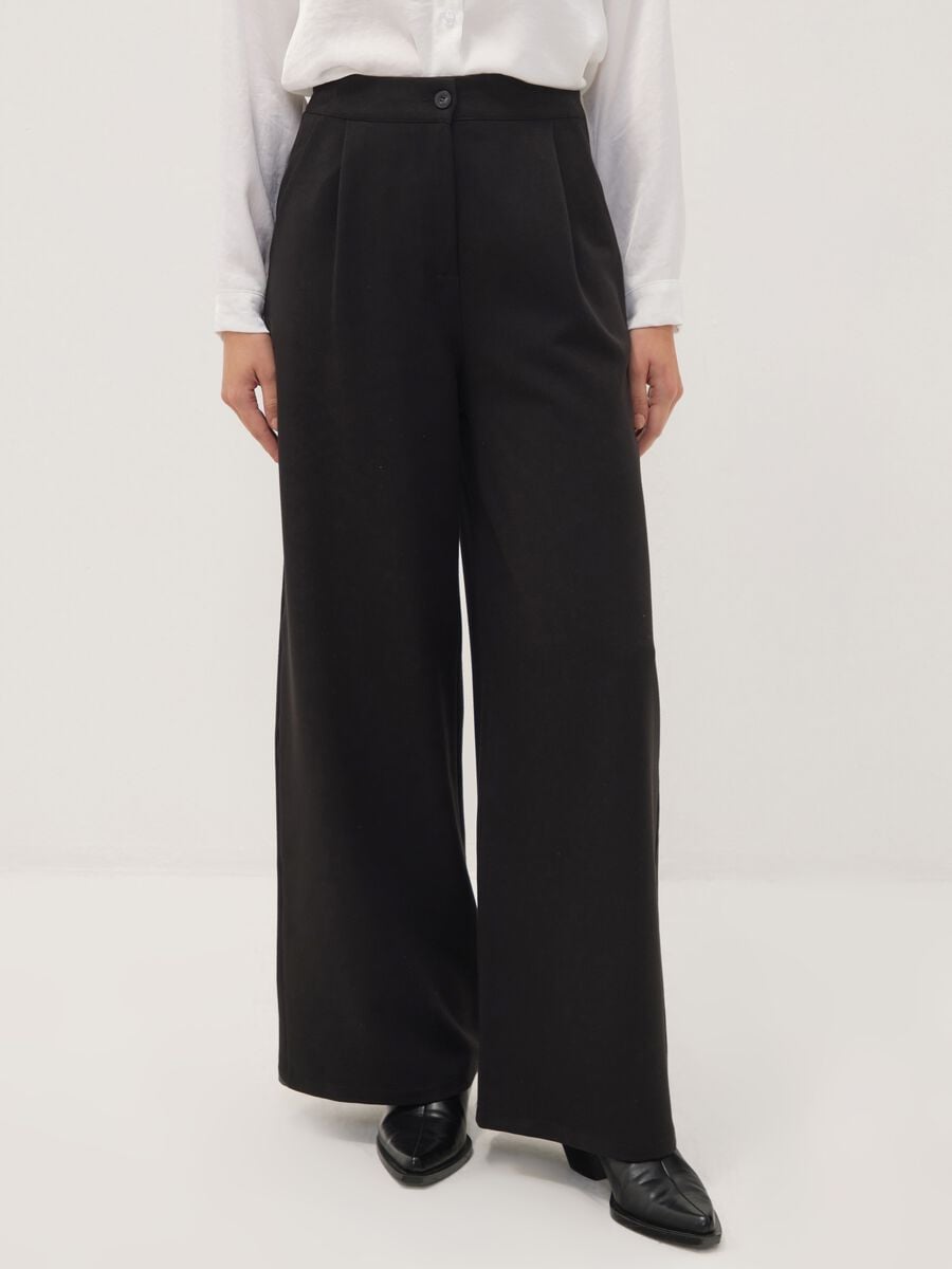 Black stretch viscose regular-fit trousers_1