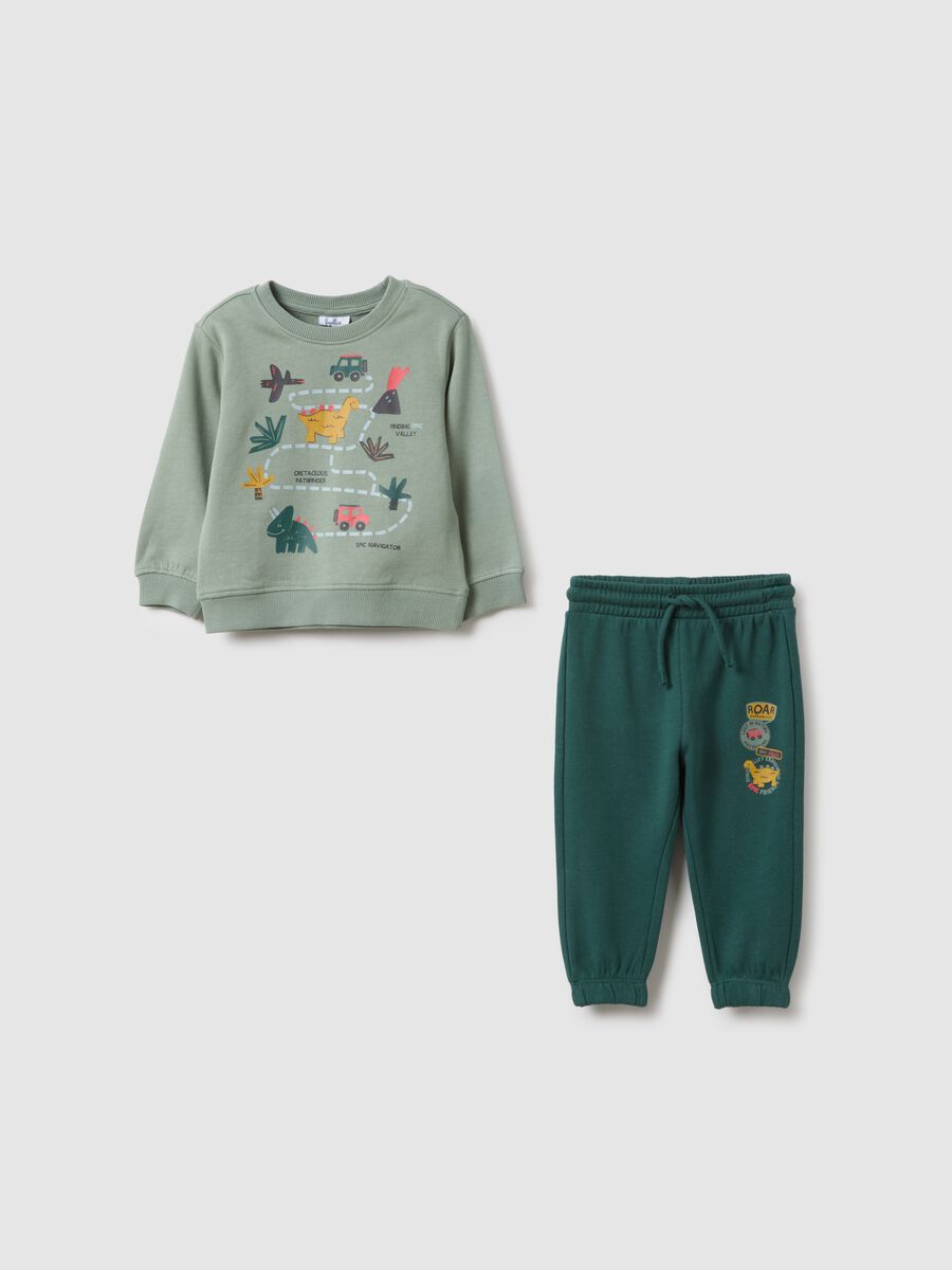 Regular fit green pure cotton sweatshirt and trousers set for boys_0
