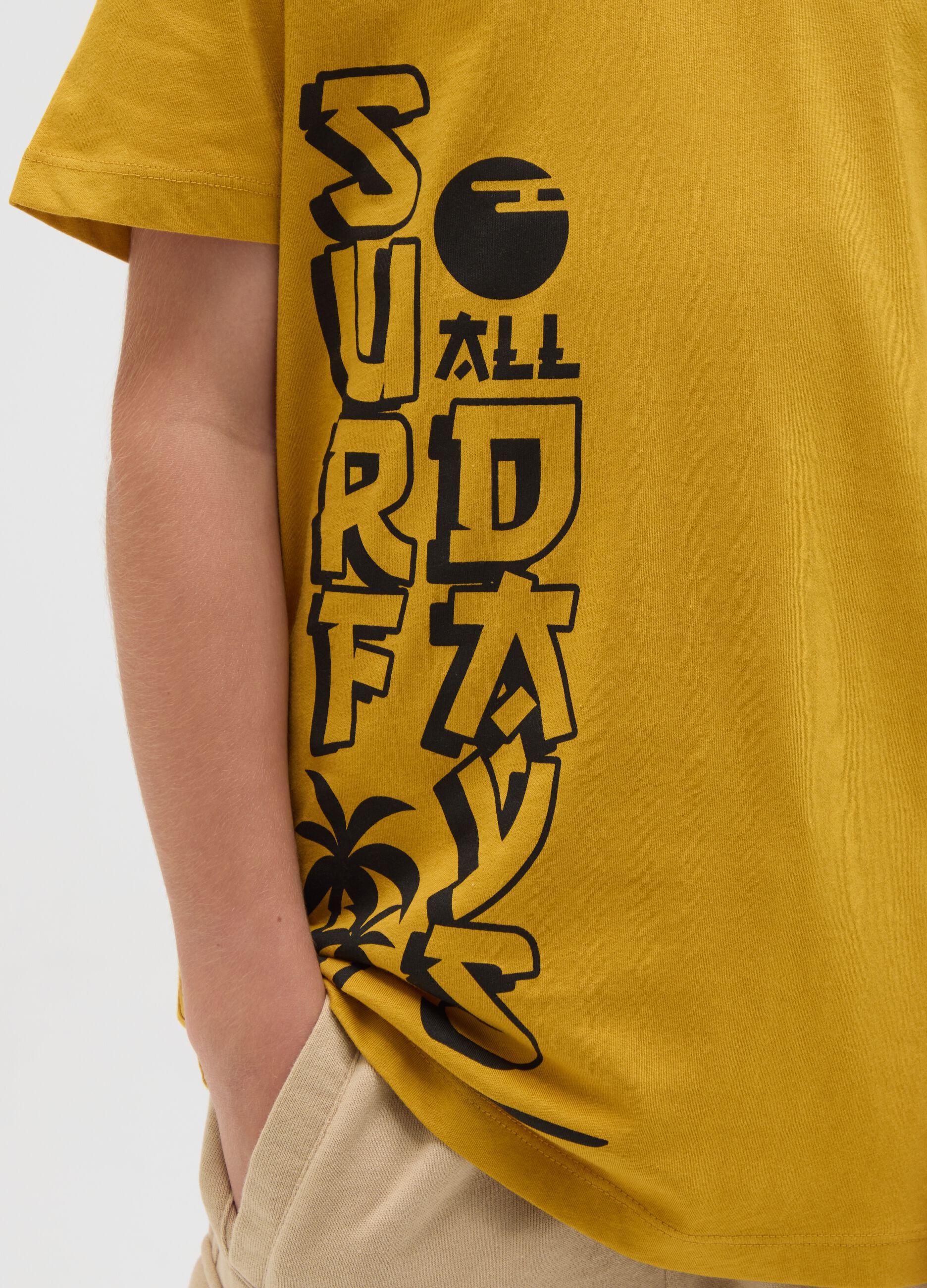 Boys' gold regular fit pure cotton t-shirt with print