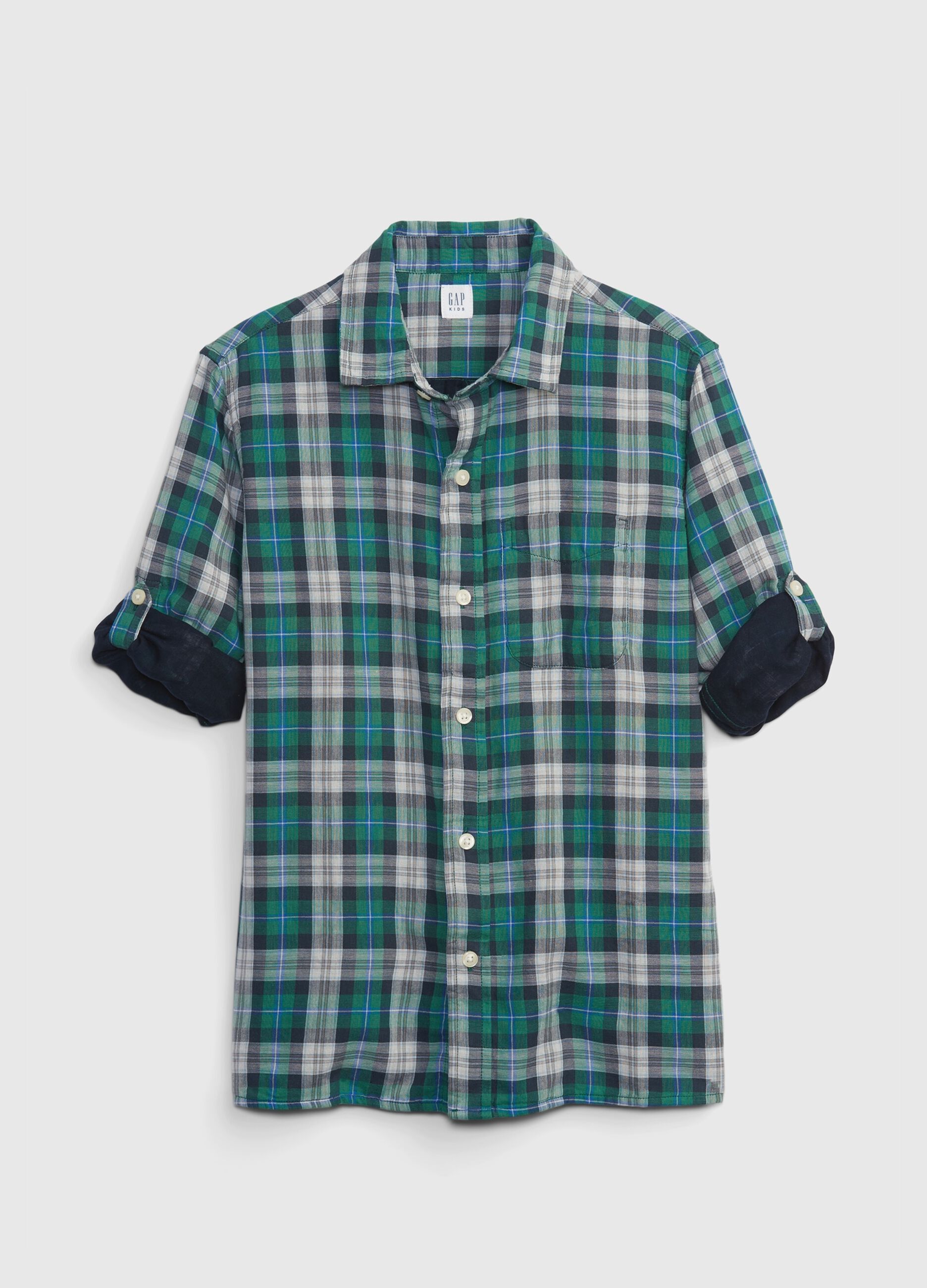 Check shirt with roll-up sleeves