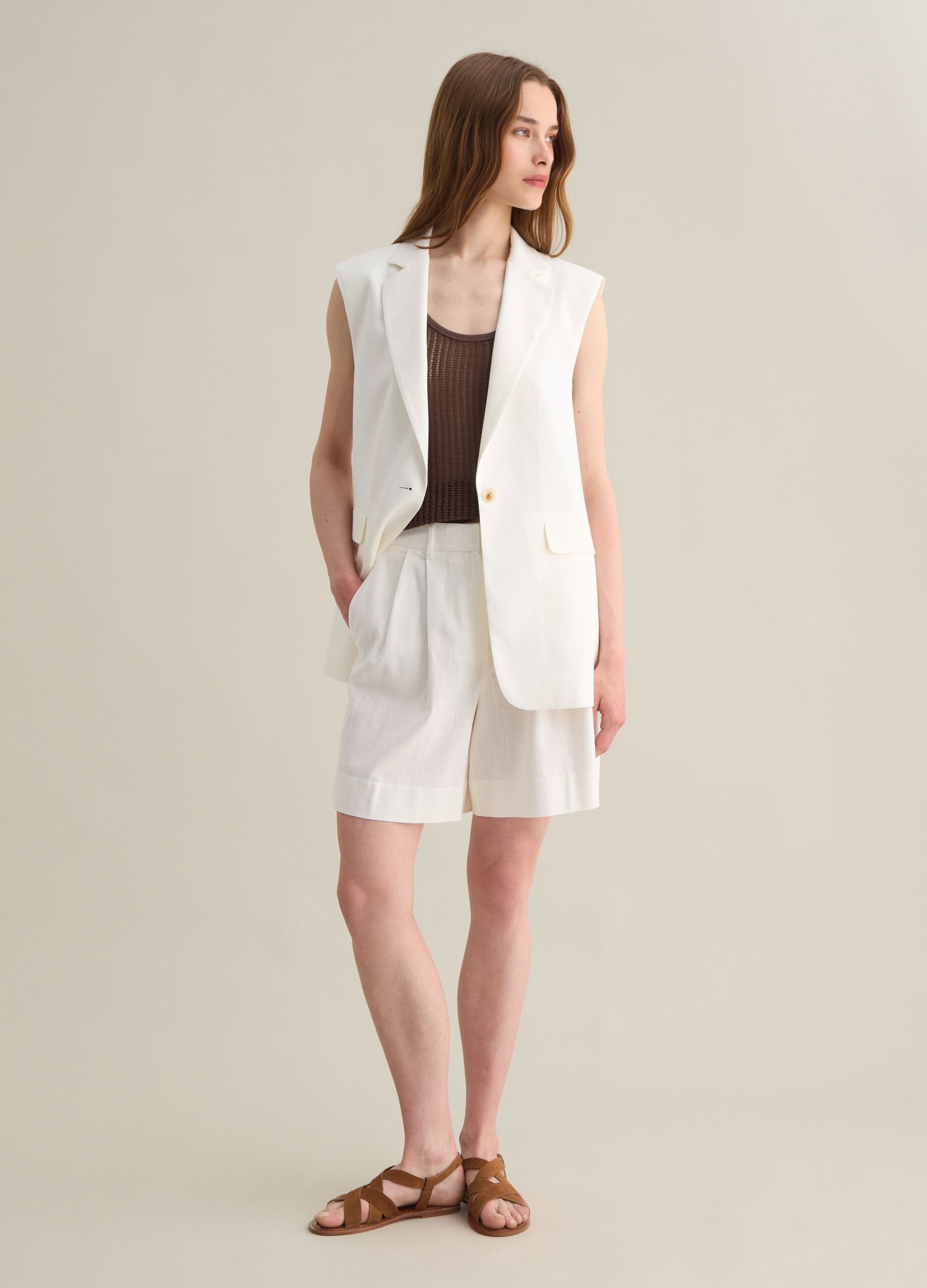 Gilet da donna in cotone e viscosa bianco regular fit