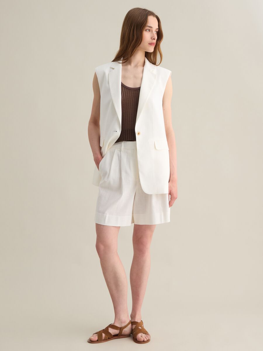 Women’s white long gilet in cotton and viscose blend_1