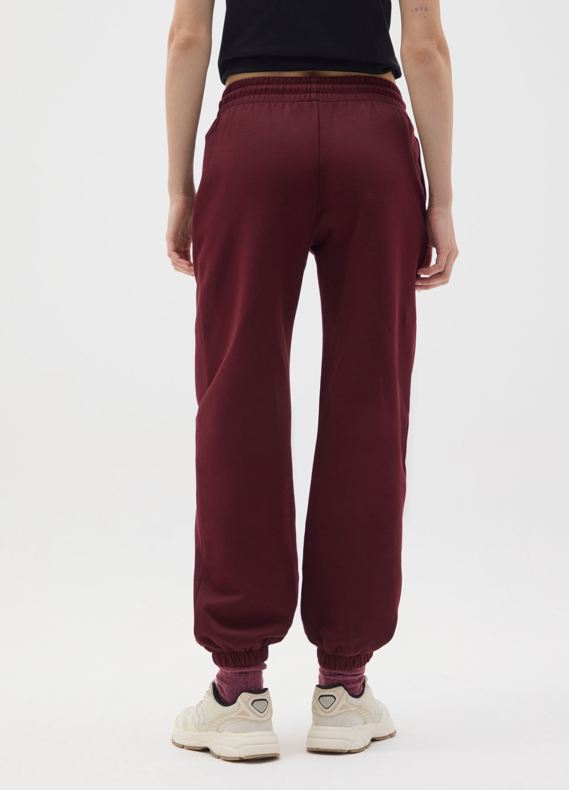Red cotton blend trousers with regular fit
