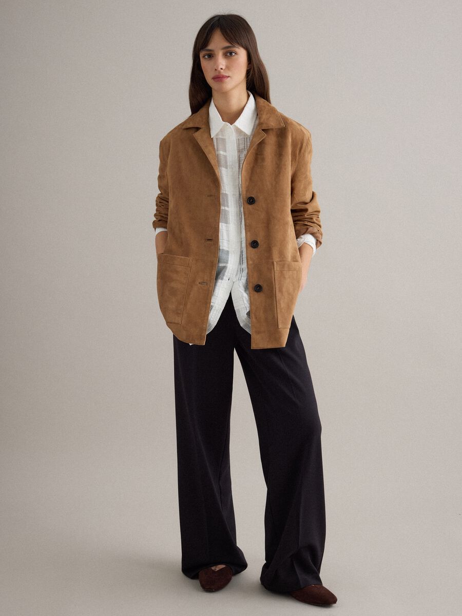 Blazer in vera pelle marrone regular fit con bottoni_1