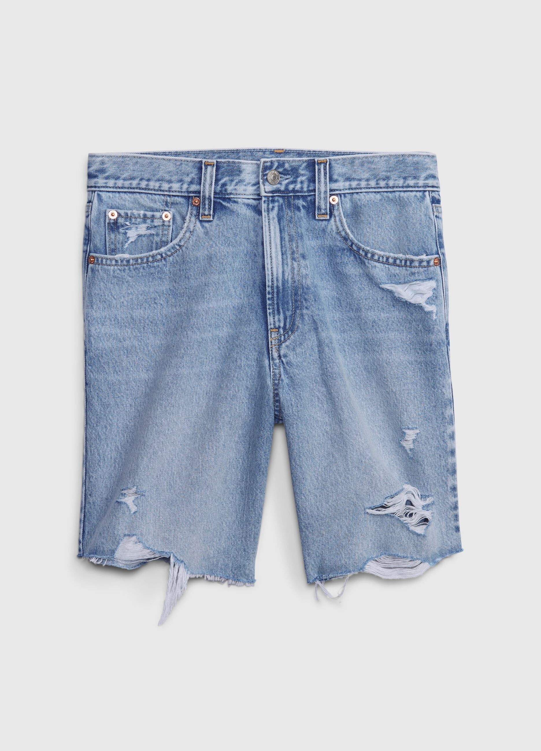 Bermuda loose fit in denim con abrasioni_3