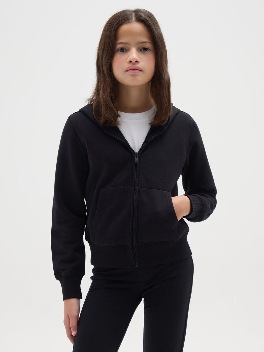Girls' black pure cotton hoodie regular fit with zip_0