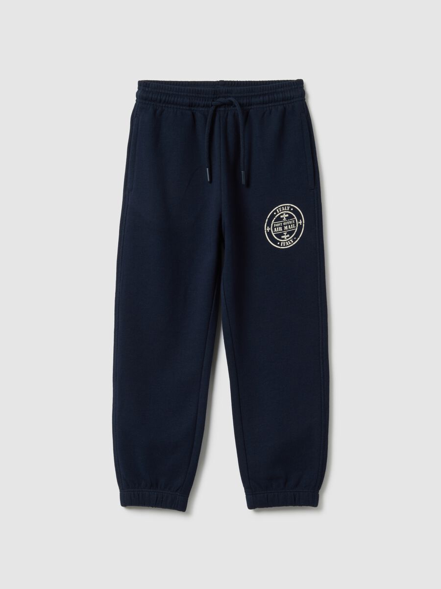 Kids' blue jogger trousers in pure cotton, regular fit with logo_0