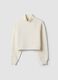 White cropped cotton-blend fleece sweatshirt with crew neck_0