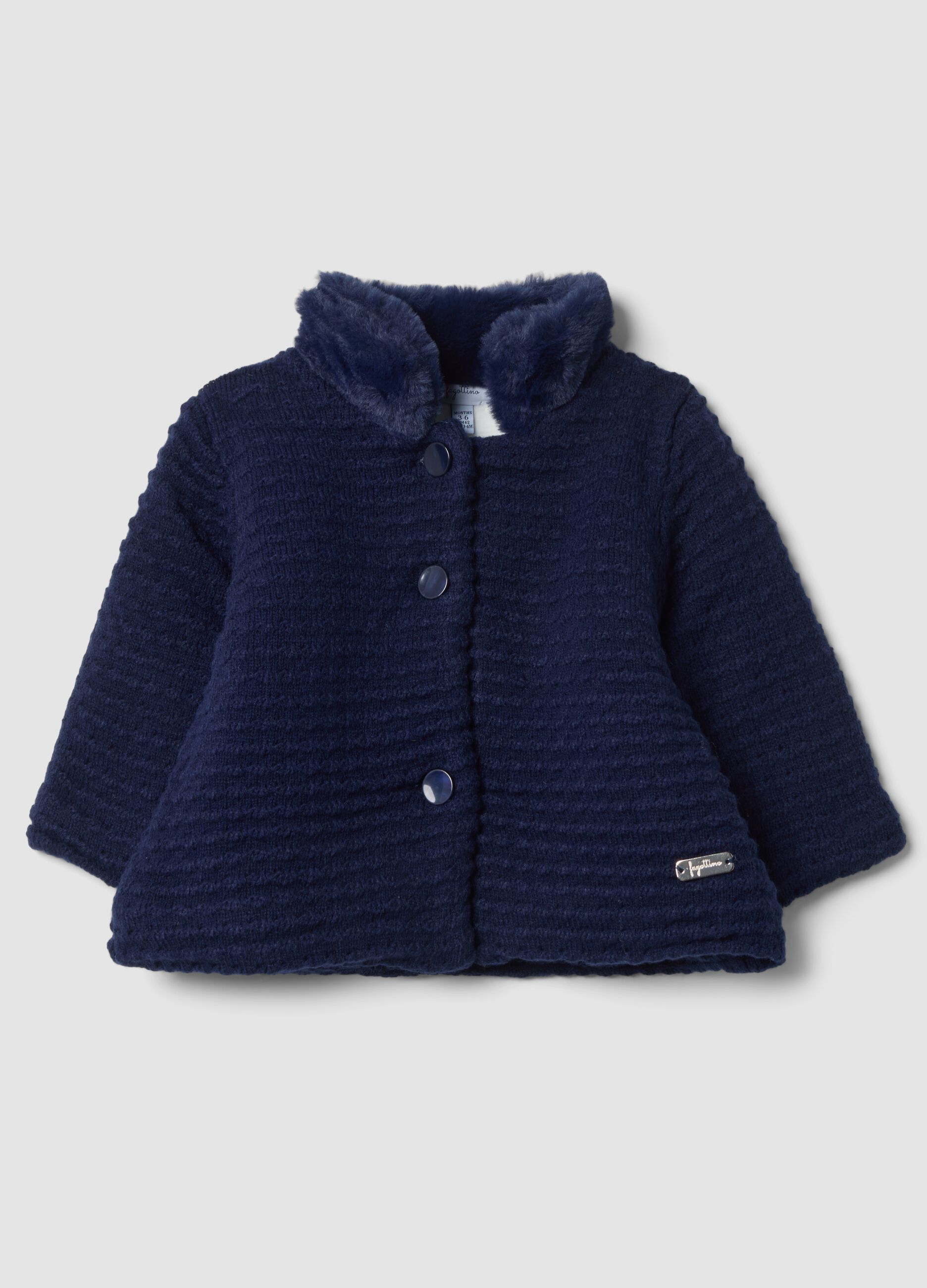 Cappotto blu notte imbottito con collo regular fit con collo effetto peluche