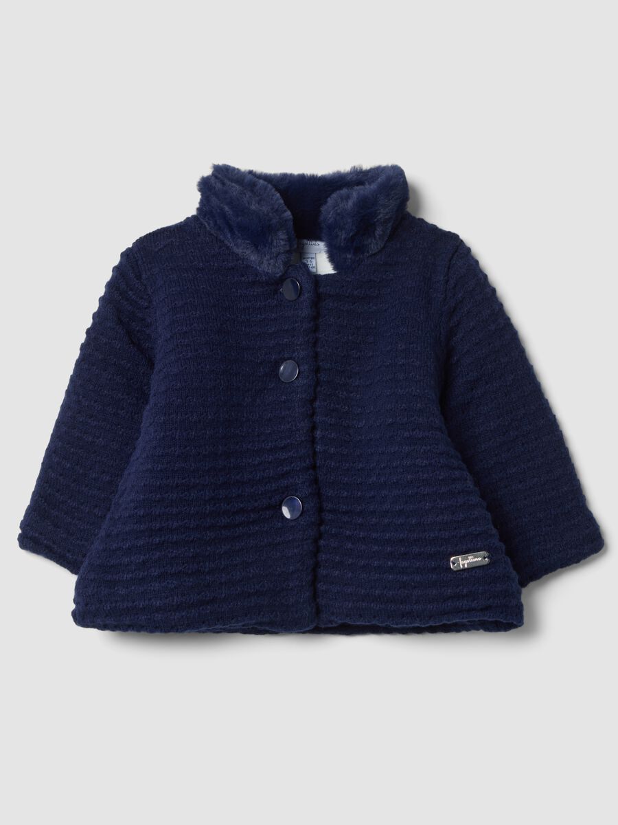 Cappotto blu notte imbottito con collo regular fit con collo effetto peluche_0