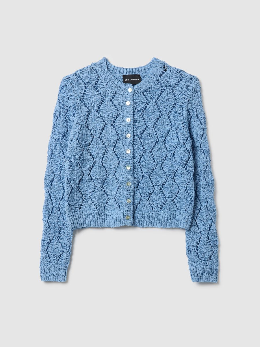 Sky blue cotton blend cardigan regular fit with knitted design_0
