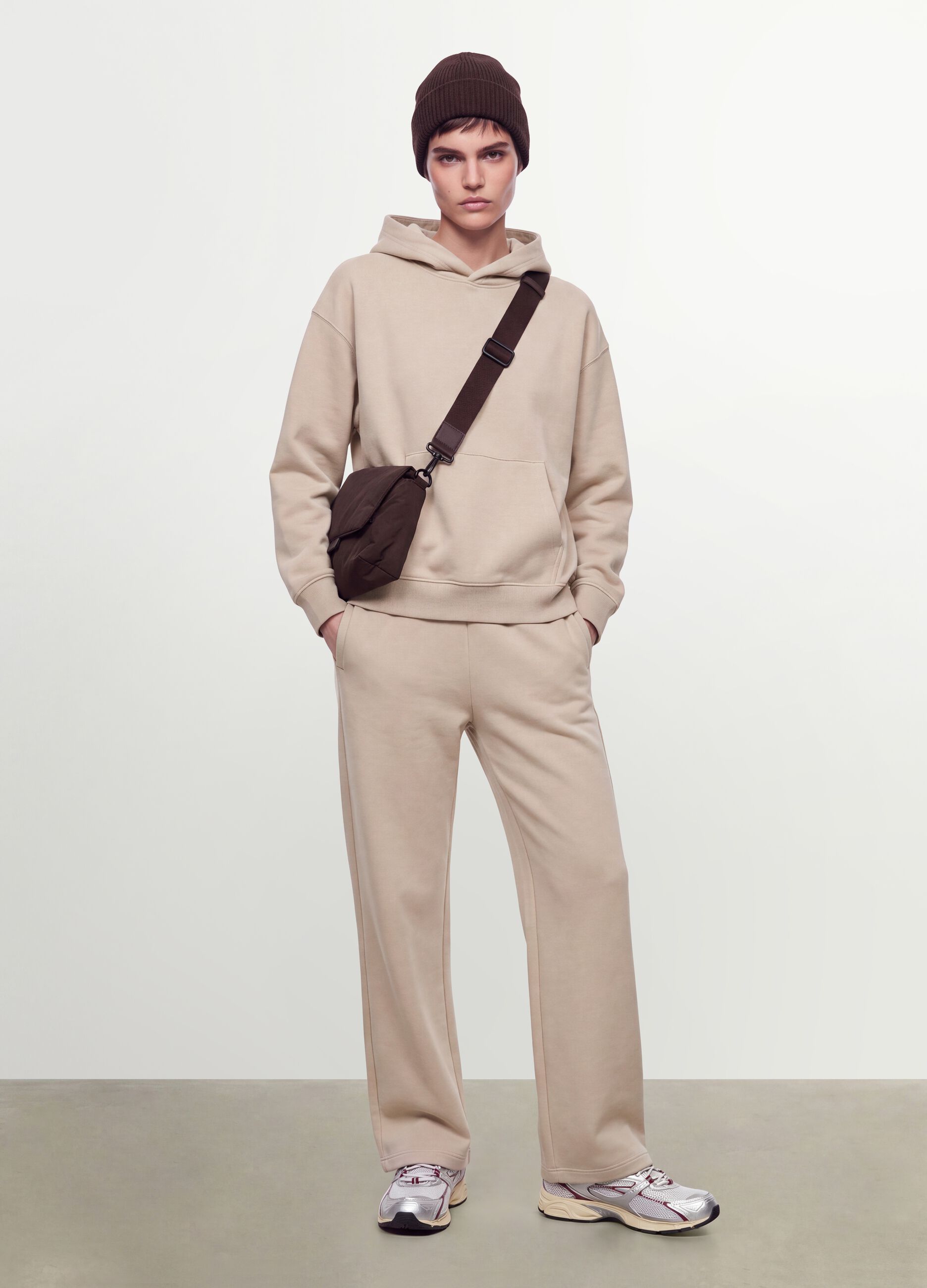 White cotton-blend hoodie sweatshirt, regular fit
