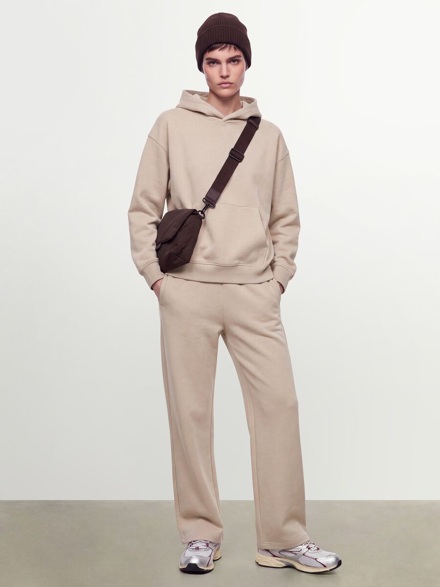 Felpa bianca in misto cotone con cappuccio regular fit_1