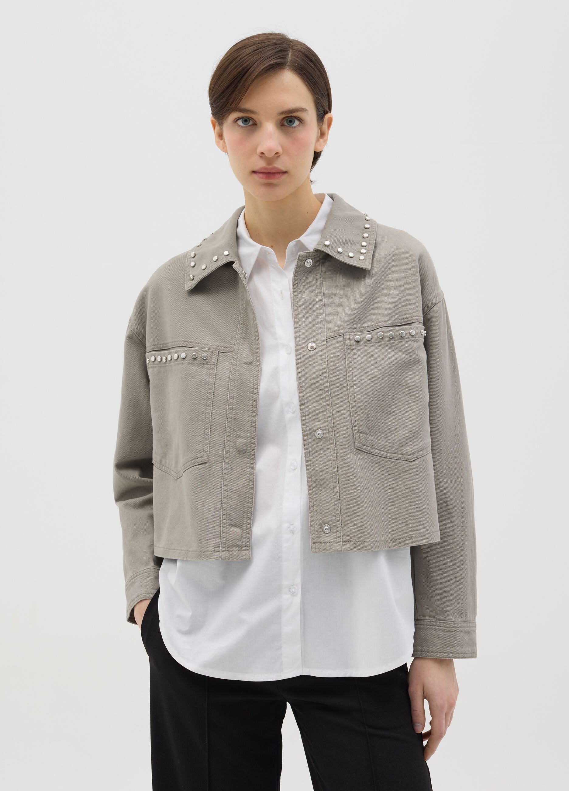 Grey jacket in cotton with studs