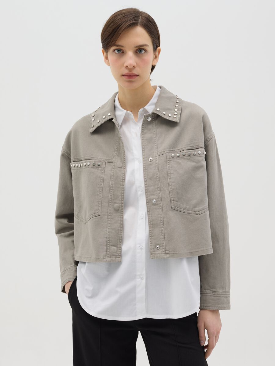 Grey jacket in cotton with studs_0