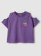 Purple pure cotton girls&rsquo; T-shirt with embroidery and cut-out sleeves_0