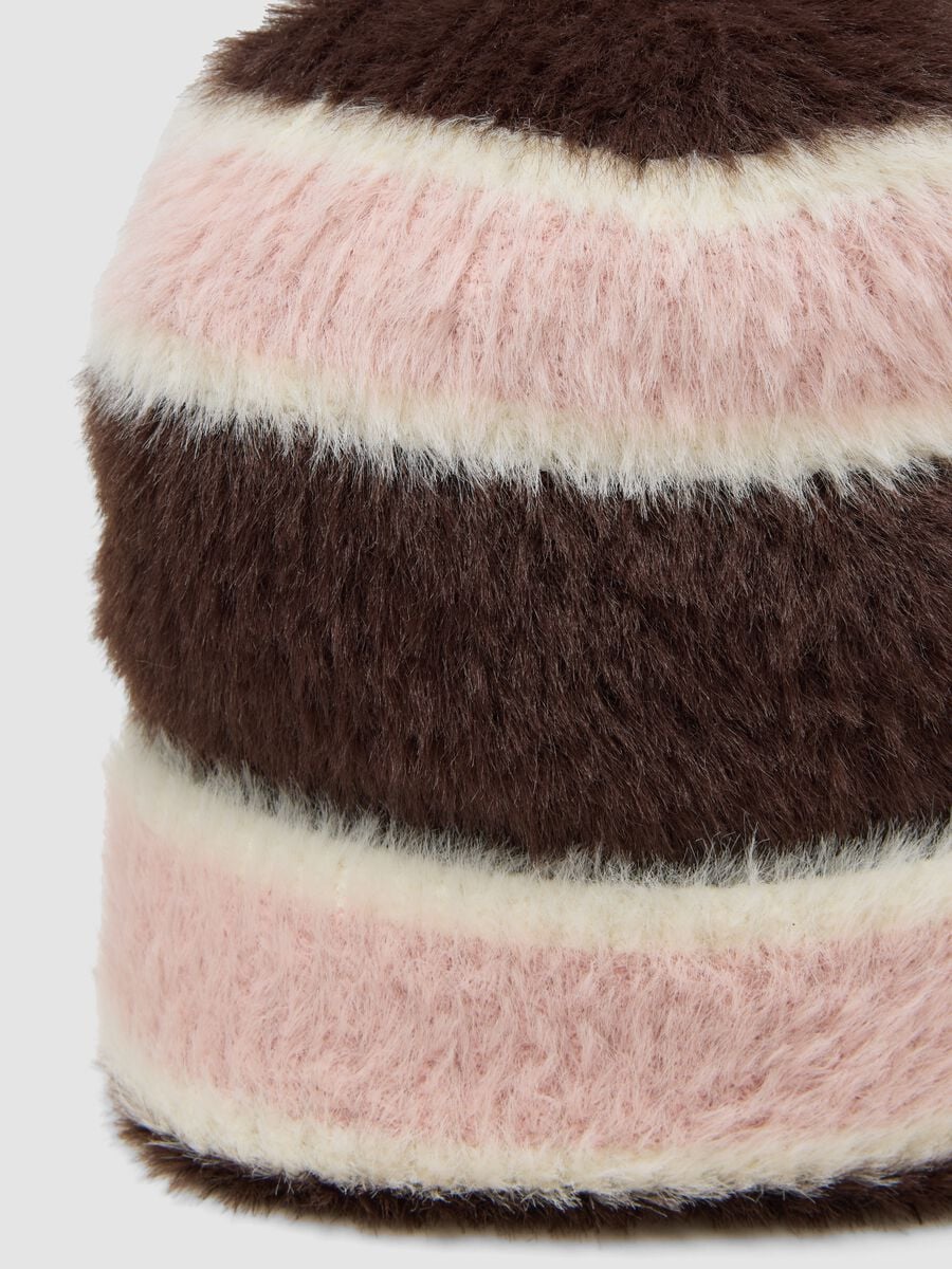 Cappello marrone e rosa in misto viscosa a righe_2