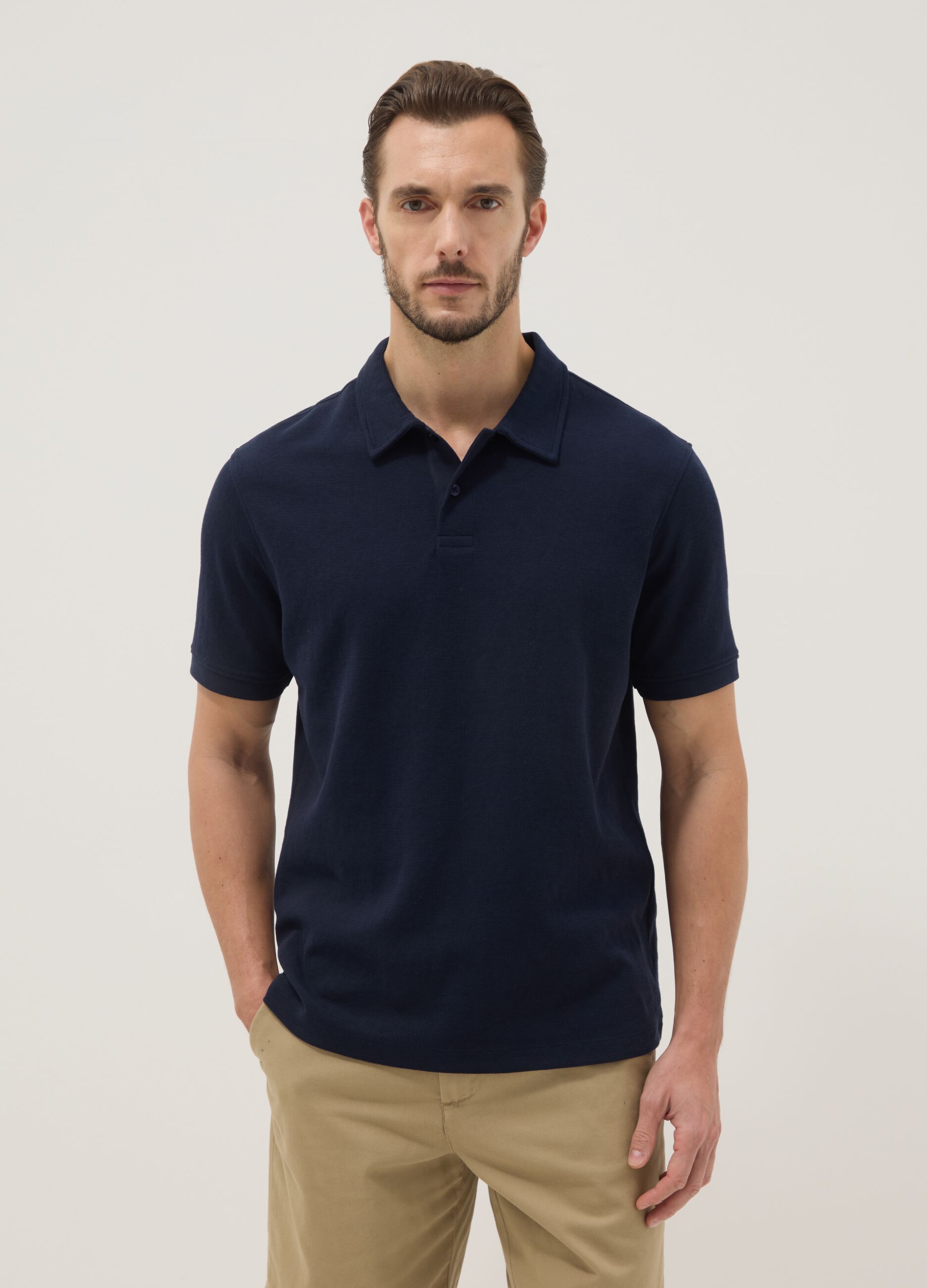 Regular fit blue stretch cotton polo