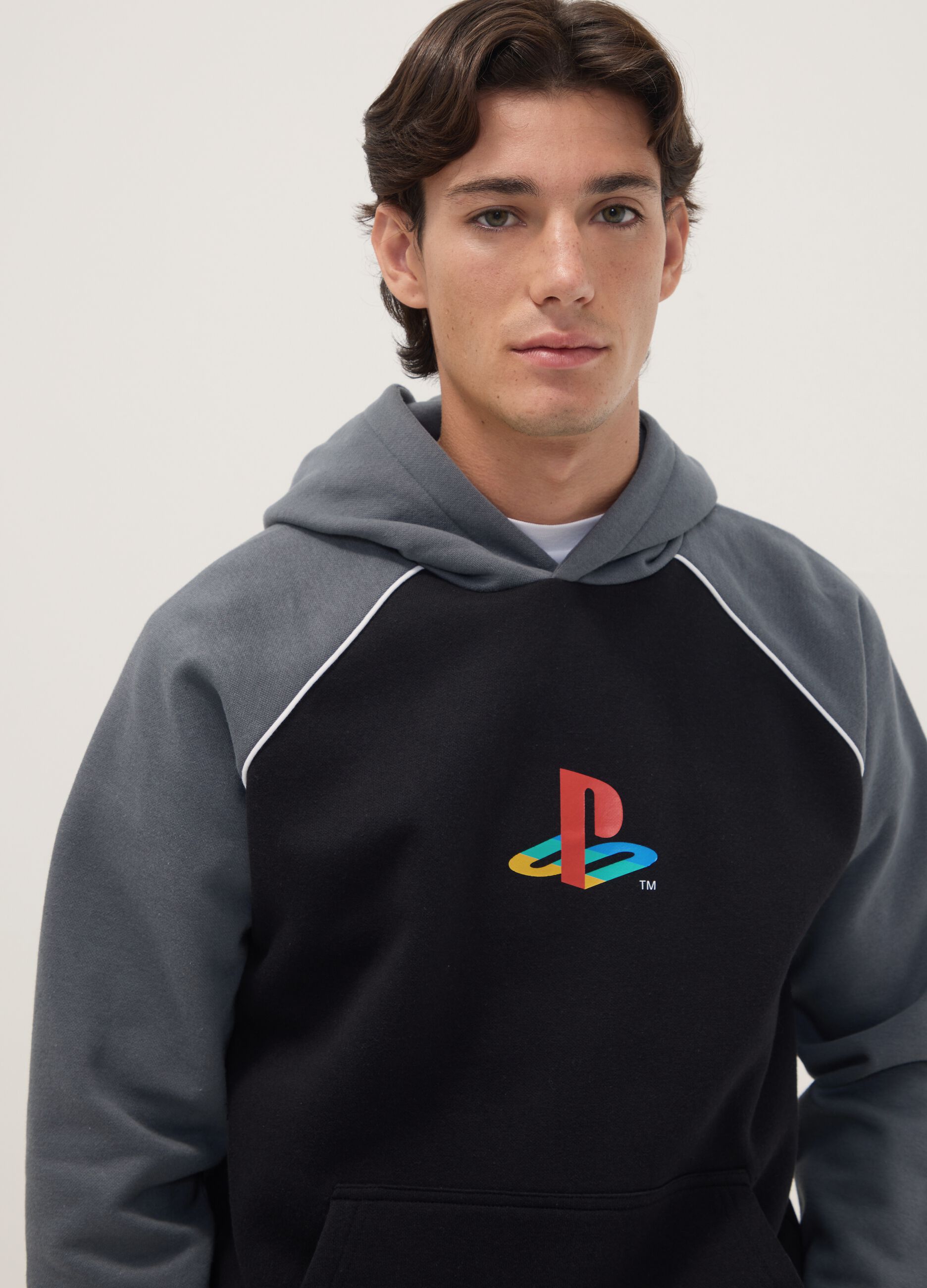 Black cotton-blend hoodie with PlayStation print