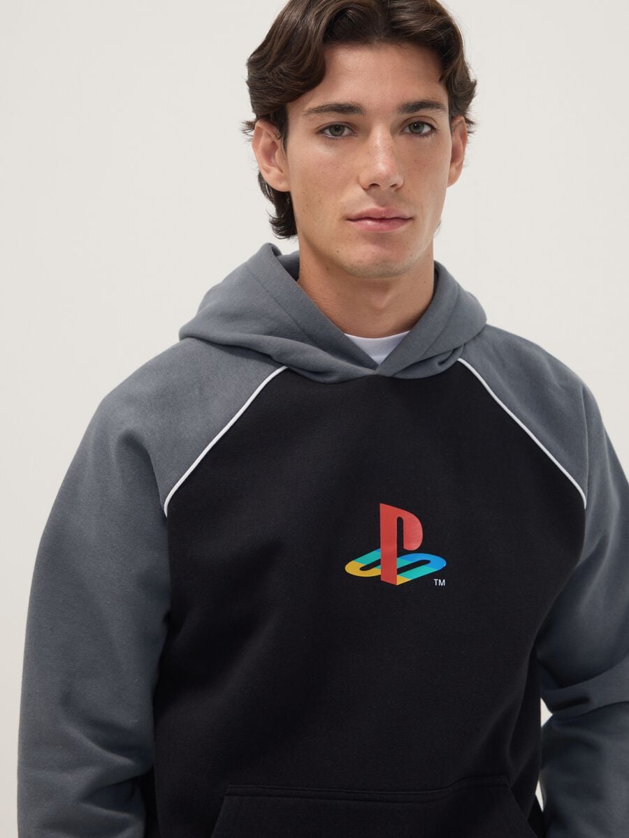 Felpa nera in misto cotone con cappuccio e stampa PlayStation_2