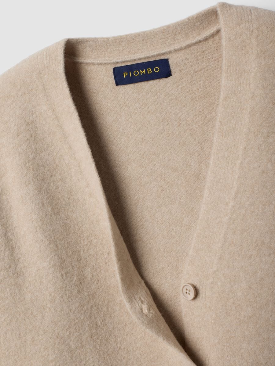 Beige stretch wool cardigan with deep V-neck_2