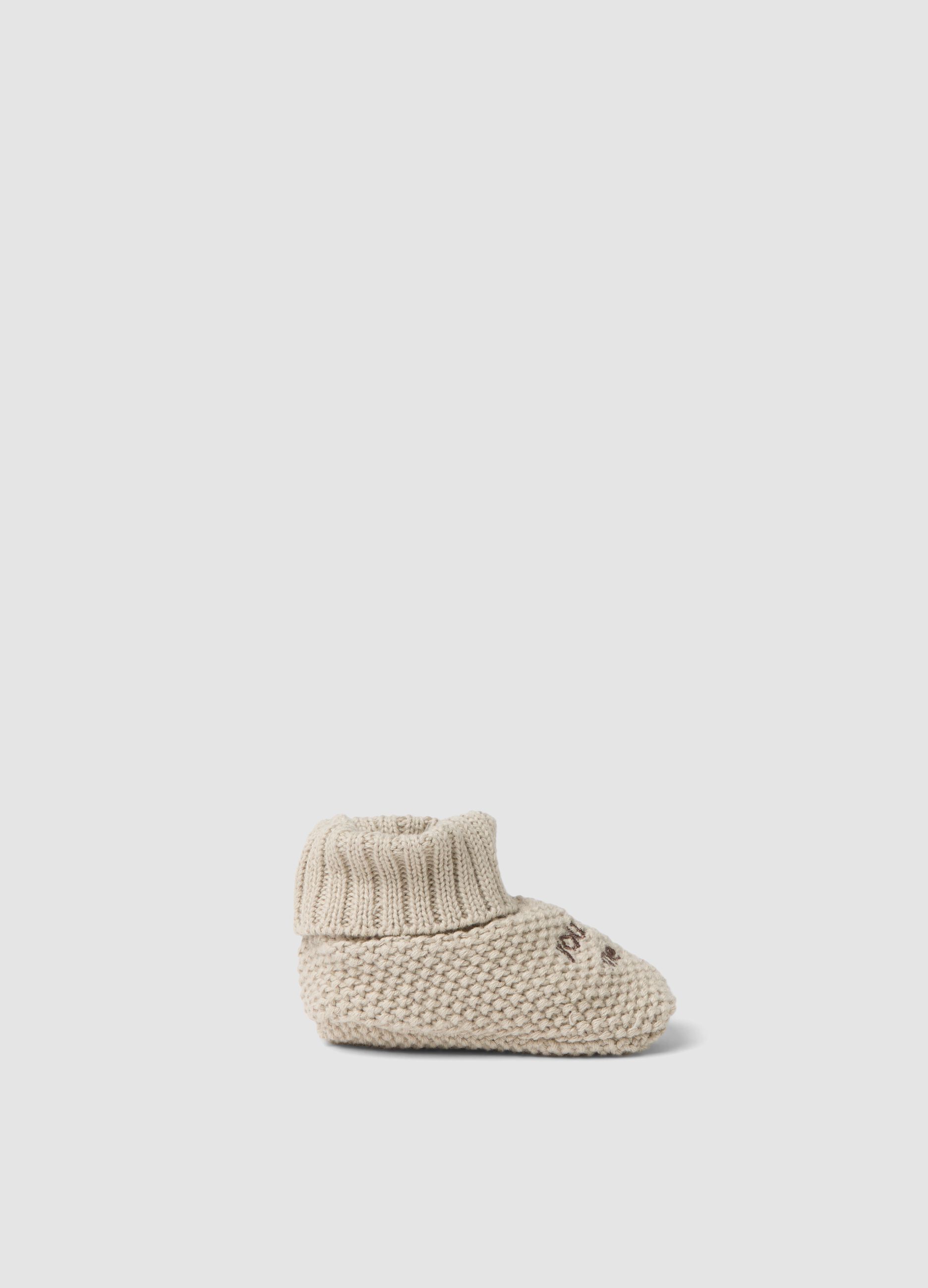 Grey pure cotton knitted booties with turn-up cuff