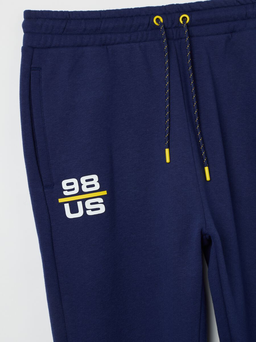 Blue cotton blend regular fit sports trousers_1