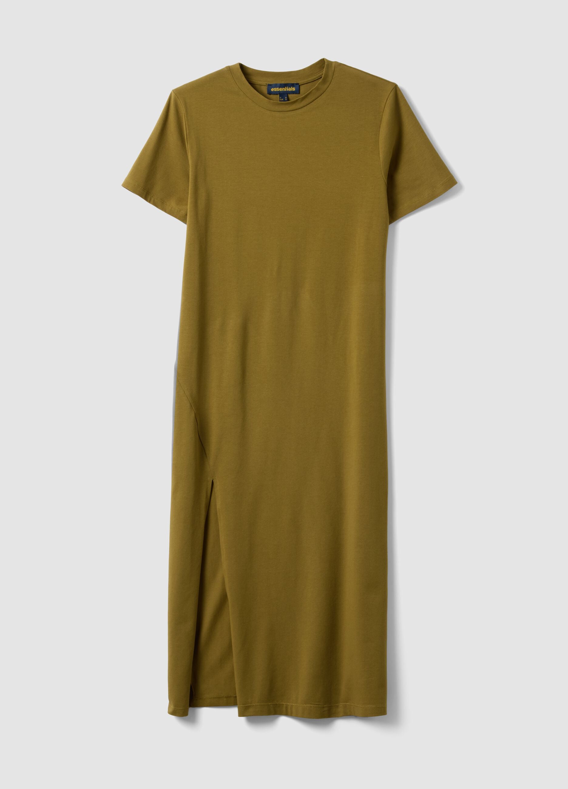 Abito midi verde in cotone elasticizzato con spacco laterale